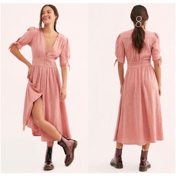 B1 Free People Love of My Life Midi Dress Womens Small Boho Romantic Cottagecore - Picture 2 of 8